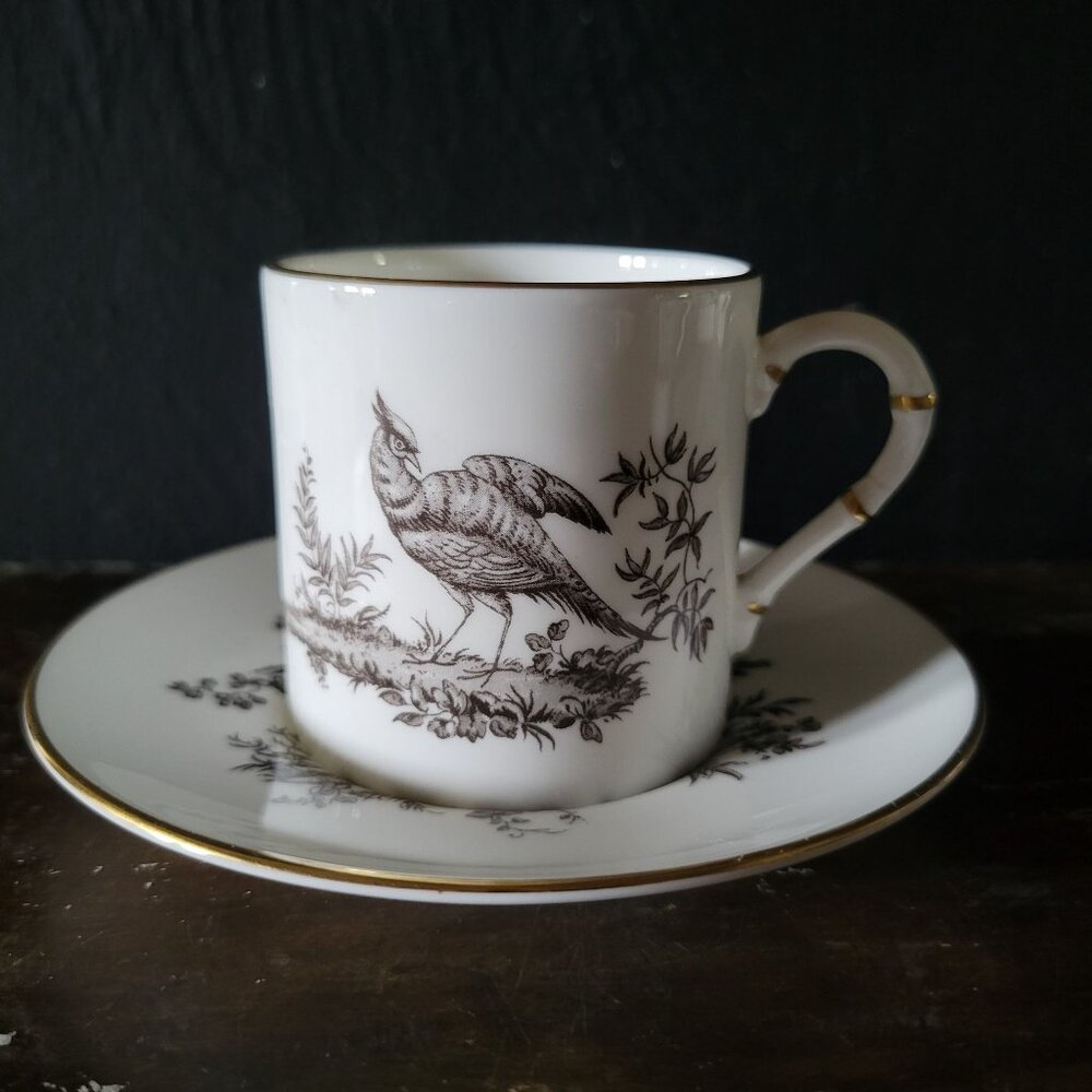 Vintage Royal Worcester Fine Bone China England Pheasant Demitasse Cup & Saucer